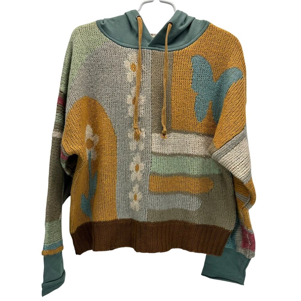 Natural Life Dreamer Jacquard Hooded Sweater Floral Butterfly S/M - Picture 2 of 8